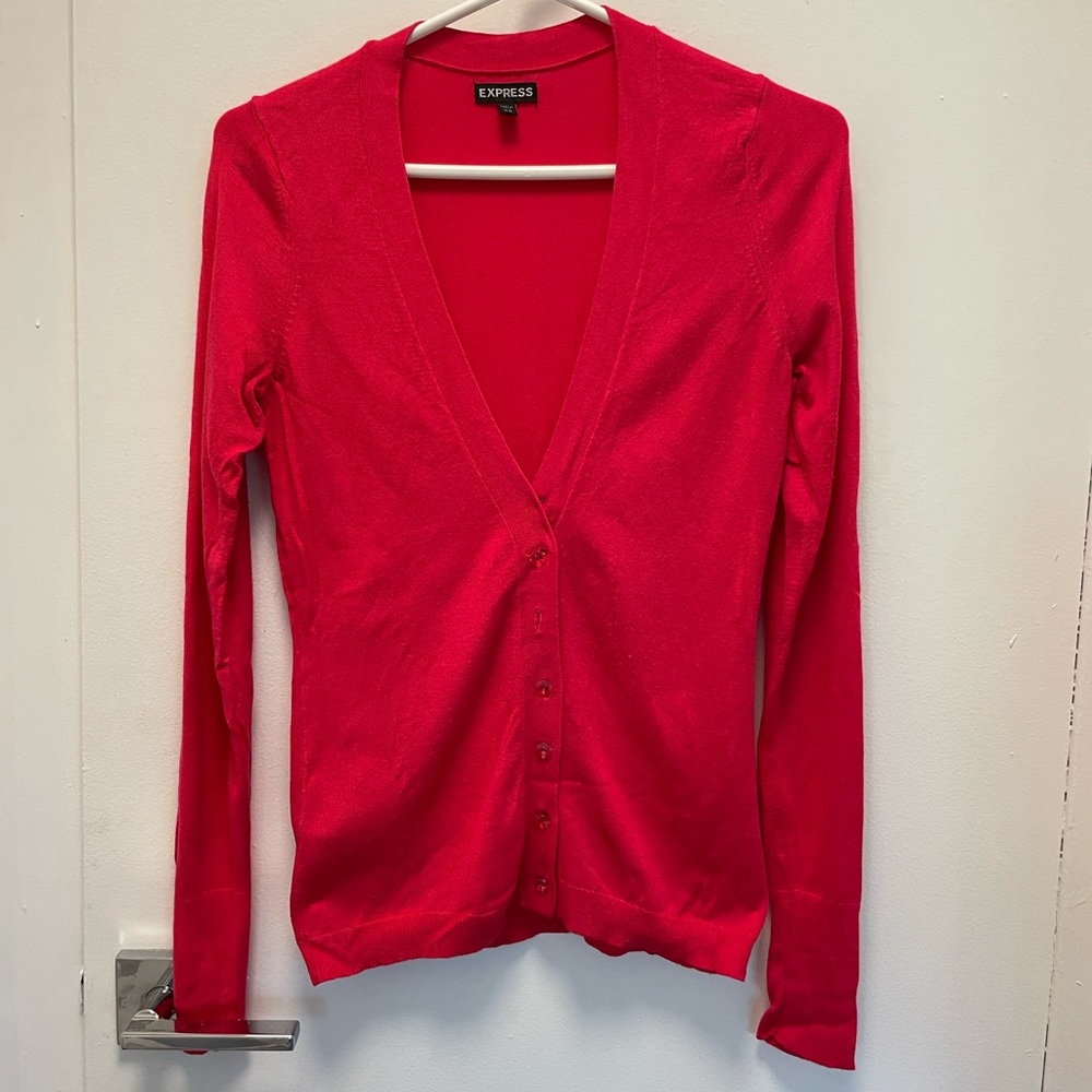 Express Pink V-Neck Cardigan Sweater with Rhinestone Buttons